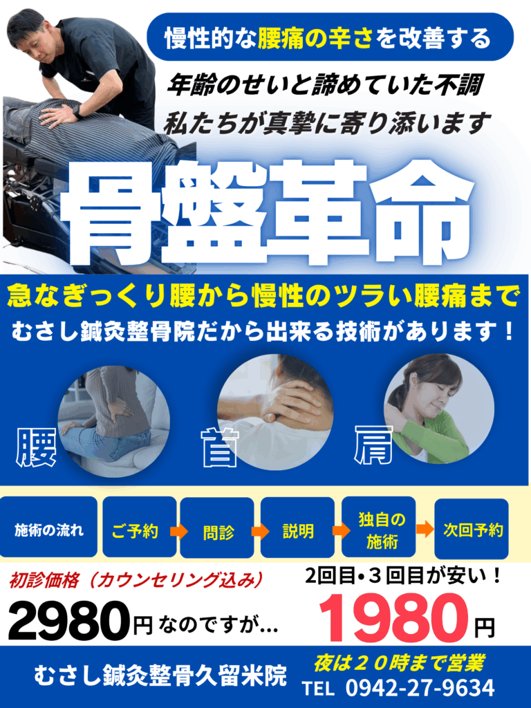 キツイ腰痛やぎっくり腰があってもむさし鍼灸整骨院なら大丈夫!
