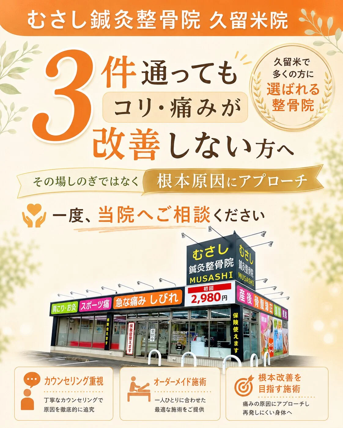 3院の整骨院・整体院に通っても肩こりや腰痛が改善しない方へ